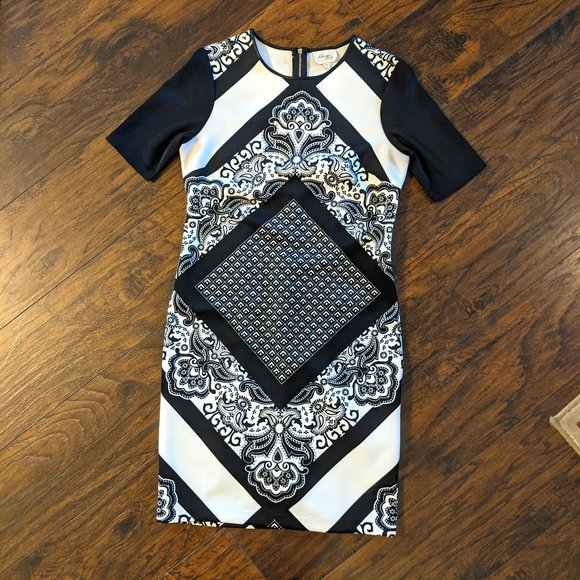 *Black & White Print Scuba Shift Dress- Size 10 - Picture 1 of 5
